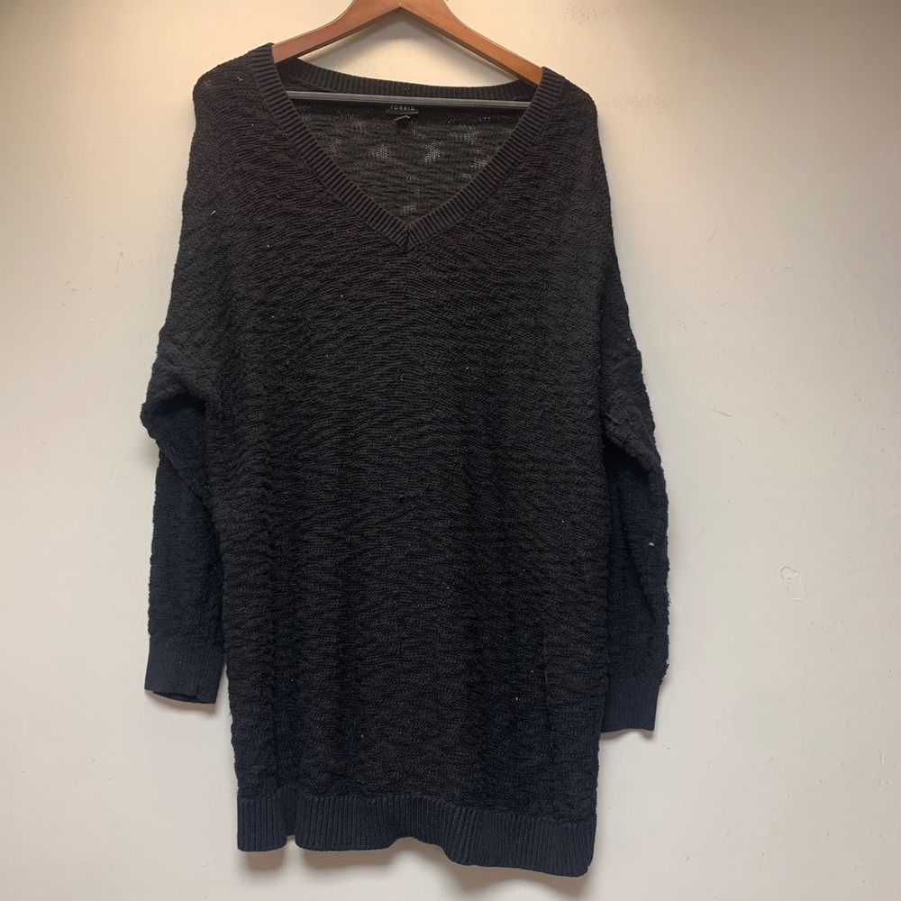 Torrid Sweater Womens 2 Black Good V-Neck Textured Cotton Blend Knit Pullover